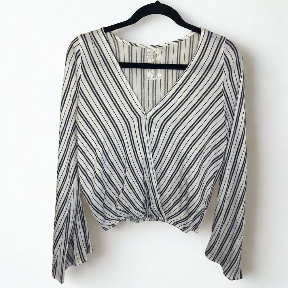 Sadie & Sage Callie Striped Surplus Top in black and ivory